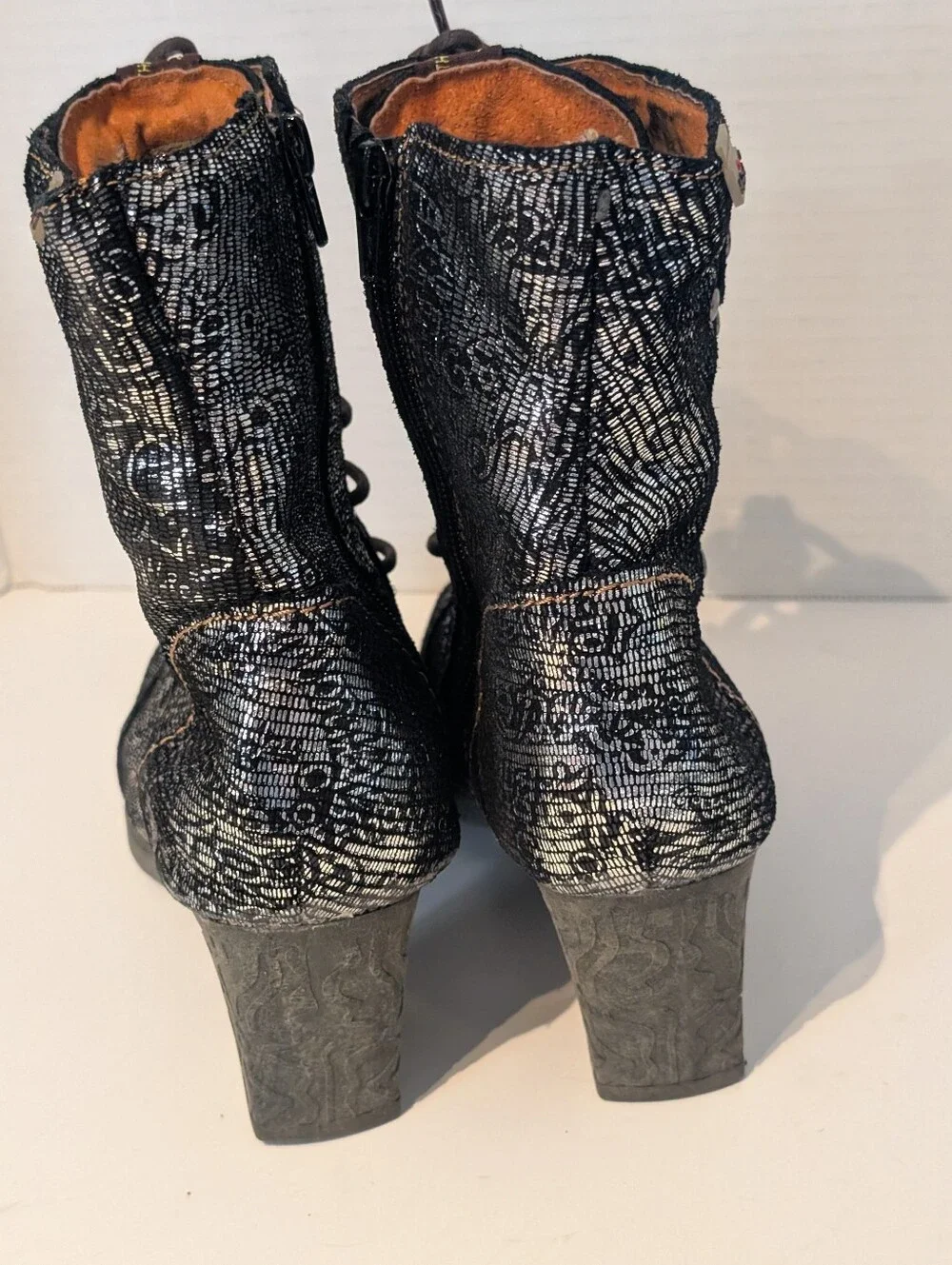 TMA EYES LEATHER Combat Boots Black with Lace Look Sz. 7